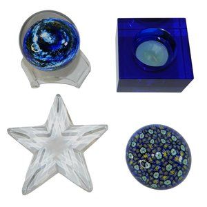 Blue Glass Millefiori Earth Solstice 02 Votive Candle Holder Paperweight Cl Star